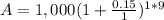 A=1,000(1+\frac{0.15}{1})^{1*9}