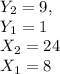 Y_2=9,\\Y_1=1\\X_2=24\\X_1=8\\