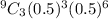 ^ 9 C _ 3 ( 0 . 5 ) ^ 3 ( 0 . 5 ) ^ 6