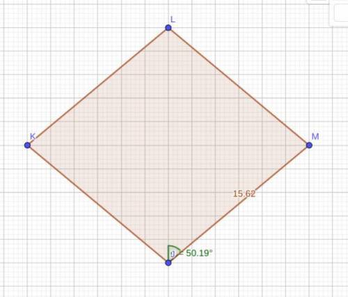 If the quadrilateral below is a rhombus, find the missing measures.mk = 24, jl = 20, and mzmjl = 50°