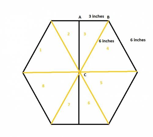 Afloor tile is a regular hexagon with 6-inch sides and area of 93.5 square inches. to fit against a