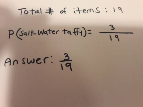 Abowl contains 7 chocolates, 3 salt-water taffies, and 9 peppermint candies. if an item is selected