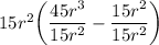 15r^2\bigg(\dfrac{45r^3}{15r^2}-\dfrac{15r^2}{15r^2}\bigg)