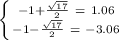 \left \{ {{-1+\frac{\sqrt{17}}{2} ~= ~1.06} \atop {-1-\frac{\sqrt{17}}{2}~=~-3.06}} \right.