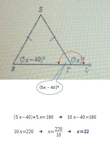 Find the value of x. the diagram is not drawn to scale. x=22 x=14 x=50 none of the above
