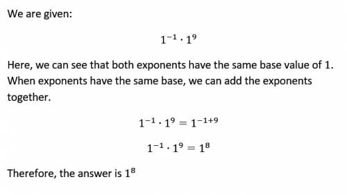 Find the product write your answer in exponential form. 1^-1 x 1^9