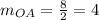 m_{OA}=\frac{8}{2}=4