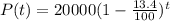 P(t)=20000(1-\frac{13.4}{100})^t