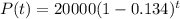 P(t)=20000(1-0.134)^t