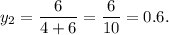 y_2=\dfrac{6}{4+6}=\dfrac{6}{10}=0.6.
