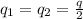 q_1 = q_2 = \frac{q}{2}