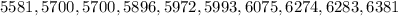 5581, 5700, 5700, 5896, 5972, 5993, 6075, 6274, 6283, 6381