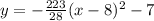 y=-\frac{223}{28}(x-8)^2-7