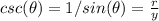 csc(\theta)=1/sin(\theta)=\frac{r}{y}