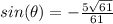 sin(\theta)=-\frac{5\sqrt{61}}{61}