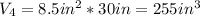 V_4=8.5in^{2}*30in=255in^{3}