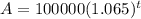 A = 100000(1.065)^t