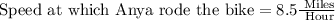 \text{Speed at which Anya rode the bike}=8.5\frac{\text{ Miles}}{\text{ Hour}}