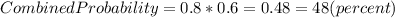 CombinedProbability=0.8*0.6=0.48=48(percent)