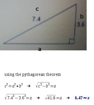 Find the measure of the missing side. 7.4 3.6