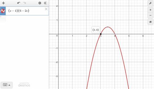 Given f '(x) = (x − 4)(6 − 2x), find the x-coordinate for the relative minimum on the graph of f(x).