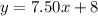 y=7.50x+8