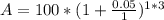 A=100*(1+\frac{0.05}{1})^{1*3}
