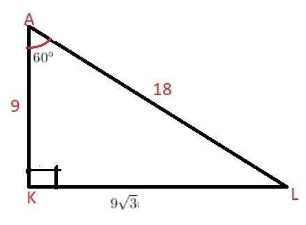 Given:  △akl, ak=9 m∠k=90°, m∠a=60° find:  the perimeter of △akl the area of △ akl