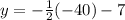 y =  -  \frac{1}{2} ( - 40) - 7