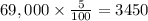 69,000\times\frac{5}{100}=3450