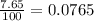 \frac{7.65}{100} =0.0765