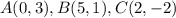 A(0,3),B(5,1),C(2,-2)