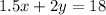 1.5x+2y=18