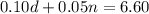 0.10d+0.05n=6.60