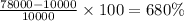 \frac{78000-10000}{10000}\times 100=680\%