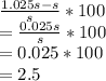 \frac{1.025s-s}{s}*100\\=\frac{0.025s}{s}*100\\=0.025*100\\=2.5