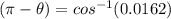 (\pi -\theta)= cos^{-1}(0.0162)