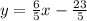 y=\frac{6}{5}x-\frac{23}{5}