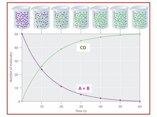 What is happening when the reactants begin to react?  select the two correct statements. [a] + [b] d