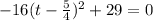 - 16 ( t- \frac{5}{4}) ^{2} +29 = 0