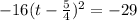 - 16 ( t- \frac{5}{4}) ^{2} = - 29