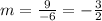 m=\frac{9}{-6} =-\frac{3}{2}