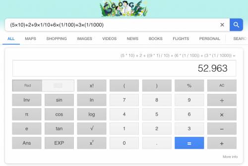 Write each expanded form as a decimal. (5×10)+2+9×1/10+6×(1/100)+3×(1/1000