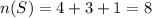 n(S) = 4 + 3 + 1 = 8