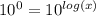 10^0=10^{log(x)}