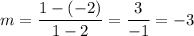 m=\dfrac{1-(-2)}{1-2}=\dfrac{3}{-1}=-3