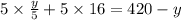 5\times\frac{y}{5}+5\times 16=420-y