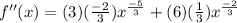 f''(x)=(3)(\frac{-2}{3})x^\frac{-5}{3}+(6)(\frac{1}{3})x^\frac{-2}{3}