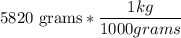 \text{5820 grams} *\dfrac{1 kg}{1000 grams}