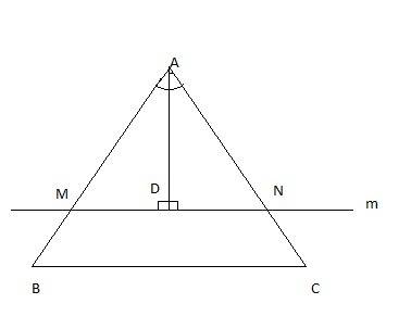 Aline m is perpendicular to an angle bisector of ∠a. the sides of ∠a intersect this line m at points